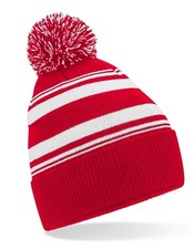Striped Beanie Hats Mens Womens Two Tone Bobble Pom Pom Winter Headwear Unisex