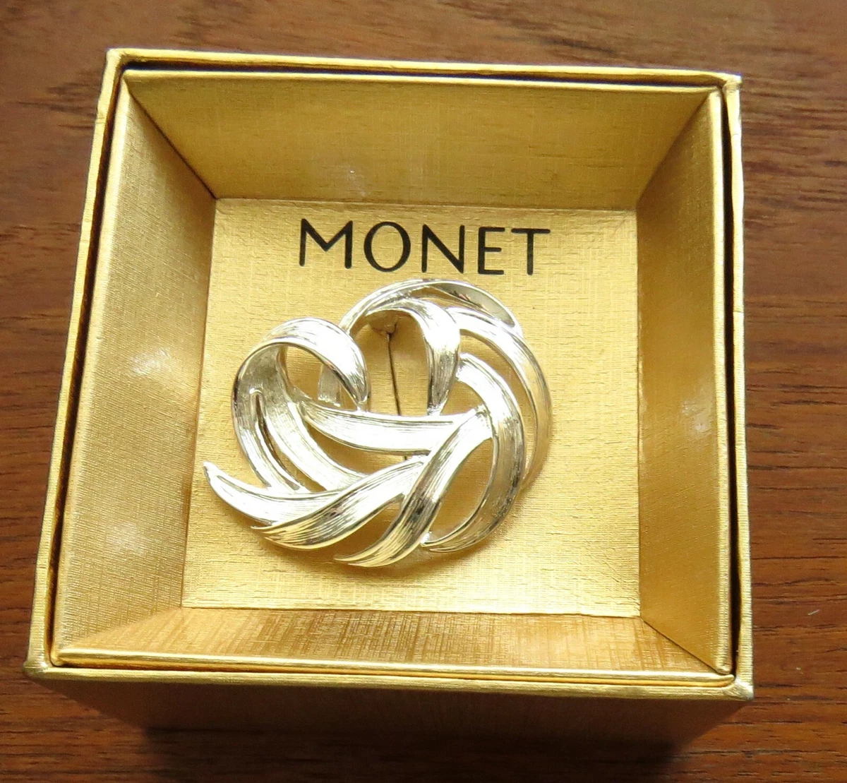 Monet Macy s Sivertone Silver Swirl Pin New in Box eBay