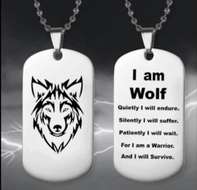 NEW Stainless Steel  I Am Wolf  Inspirational Dog Tag With 23  Ball Chain