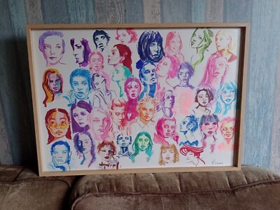 Original Portrait Federzeichnung Tausend Gesichter DIN A2 gerahmtes Kunstwerk