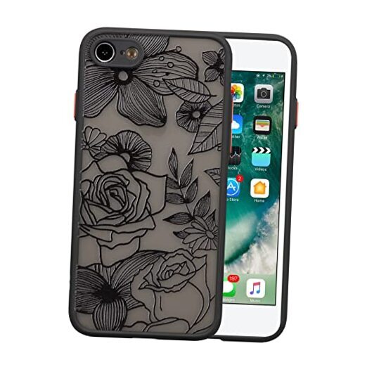 for iPhone 7 Case iPhone 8 Case iPhone SE Case Rose Design Floral Black