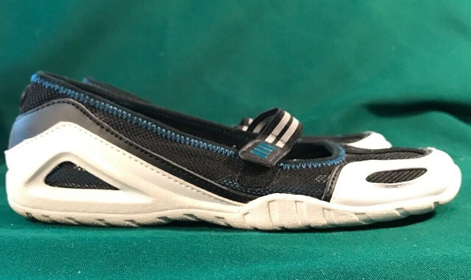 Lands End Mujer 7 B Malla Negro Blanco Atlético Correa Elástica Zapatos Usados en Excelente Condición Foto 4 de 4