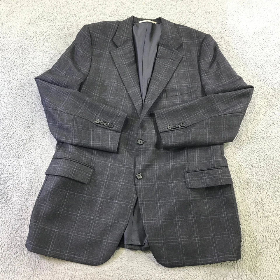 Hickey Freeman Blazer Mens 46 Windowpane Sports Coat Jacket Plaid Gray - Image 2 of 4