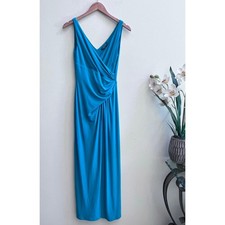 Lauren Ralph Lauren Turquoise V-Neck Drape Ruched Formal Cocktail Midi Dress 4