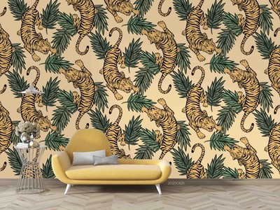 3D Tiger Leaves Watercolor Pattern Wall Murals Wallpaper Murals Wall Sticker 2