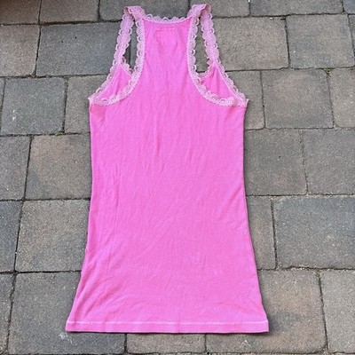 トップス vintage Hollister y2k lace trimtanktop Vintage Y2K Hollister Women's Large Lace Trim Pink Cami Preppy