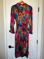 Vintage Floral Wrap Robe by Beth Michaels Women’s Large Colorful Print Midi
