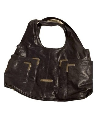 Michael Kors Vintage Leder Tasche Schultertasche Navy/ Purple Gold Details