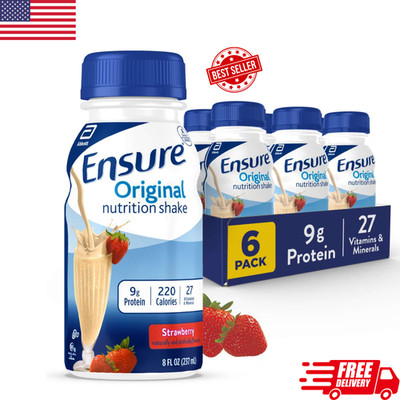 8 fl oz, 6 Pack Ensure Original Meal Replacement Nutrition Shake, Strawberr