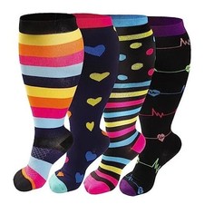 4 Pairs Plus Size Compression Socks for Women  Men, 3X-Large A2 Assort 4 Pairs