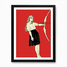Girl With Bow And Arrow Art Print Framed Wall Art Poster Canvas Print Picture