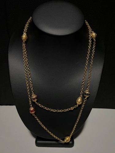 Vintage Joan Rivers Gold Tone Gilt & Enamel Faberge Egg Station Necklace