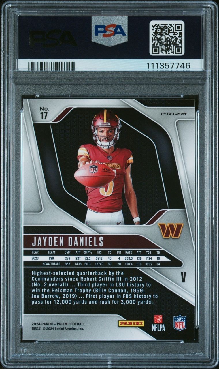 Jayden Daniels 2024 Panini Prizm  #17 Rookie Variation PSA 9 view 2