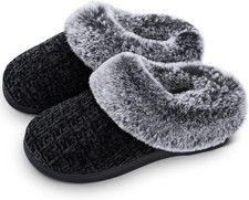 Women'S Memory Foam Moccasin Slippers Micro Suede with Breathable Faux Fur Linin