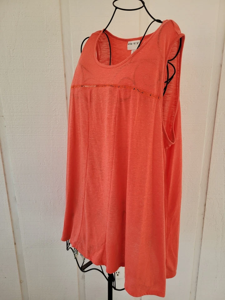 Ava & Viv 2X Top Sleeveless Tunic Blouse Tank Sharkbite Stretch Knit Coral Shirt - Image 4 of 4