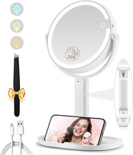 Makeup Mirror with Lights, Double Sided 1X/20X Magnifying Mirror with Light, Rec
