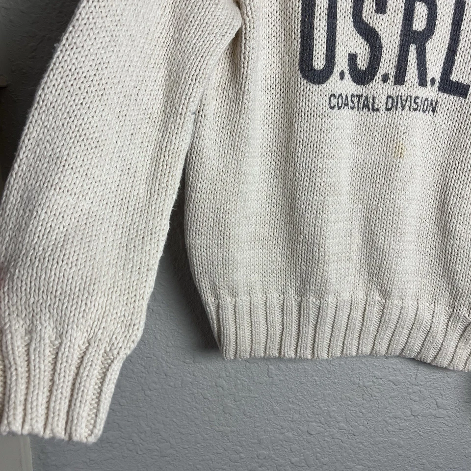 Suéter Polo Ralph Lauren M Coastal Division Naval Excedente Decote Simulado Mancha Creme - Imagem 3 de 4