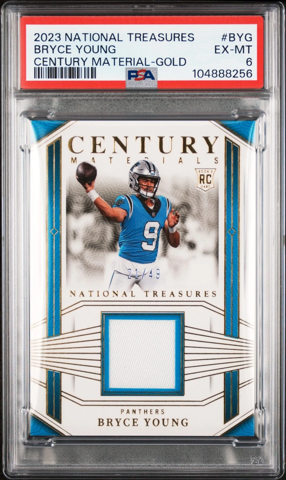 Bryce Young Panini National Treasures Century Materials #BYG Gold