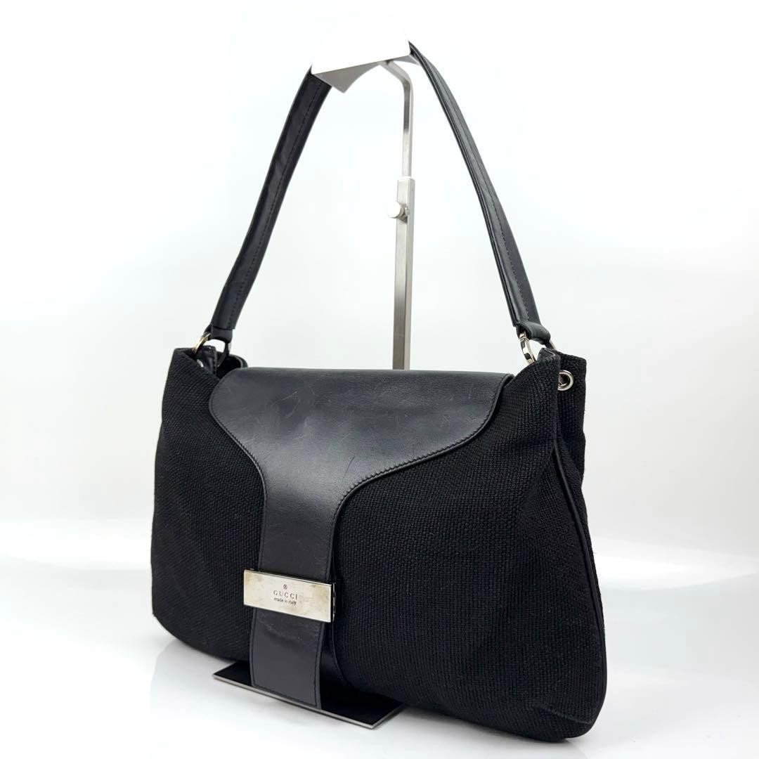 GUCCI Canvas Leather Shoulder Bag Black Authentic