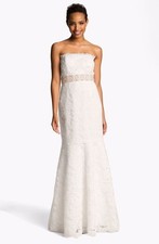 Eliza J Strapless Embellished Lace Trumpet Wedding Gown SZ 6 Ivory