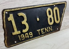 1949 Tennessee License Plate Auto Tag Vintage State Shaped