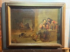 Scuola fiamminga - Scena d’interno di taverna con personaggi - XIX sec