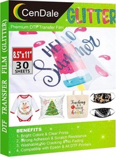 CenDale Glitter DTF Transfer Film - 8.5"x11" 30 Sheets Colorful Glitter DTF F...