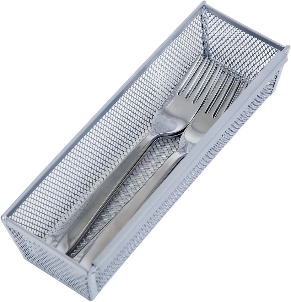 Drawer Organizer Steel Mesh Silver Kitchen Utensil Silverware Storage Tray - Image 3 of 4