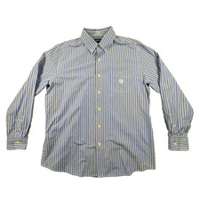 Chaps Men's L Blue/White Striped LS Button Up Dress Shirt SEE DESCRIPTION