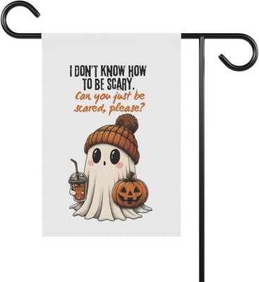 Cute Ghost Garden Flag   Funny Halloween Yard Decor with Pumpkin & Fall Coffee  