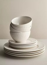 Embossed Linear White 12 Piece Dinner Set - 365 by Freemans - RRP £40