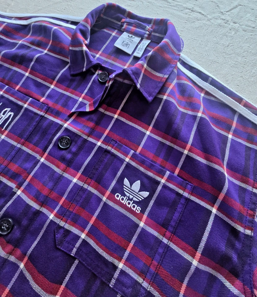 Sobrecamisa de franela a cuadros de alta resistencia Adidas x Korn auténtica para hombre nueva sin etiquetas (M) Foto 3 de 4