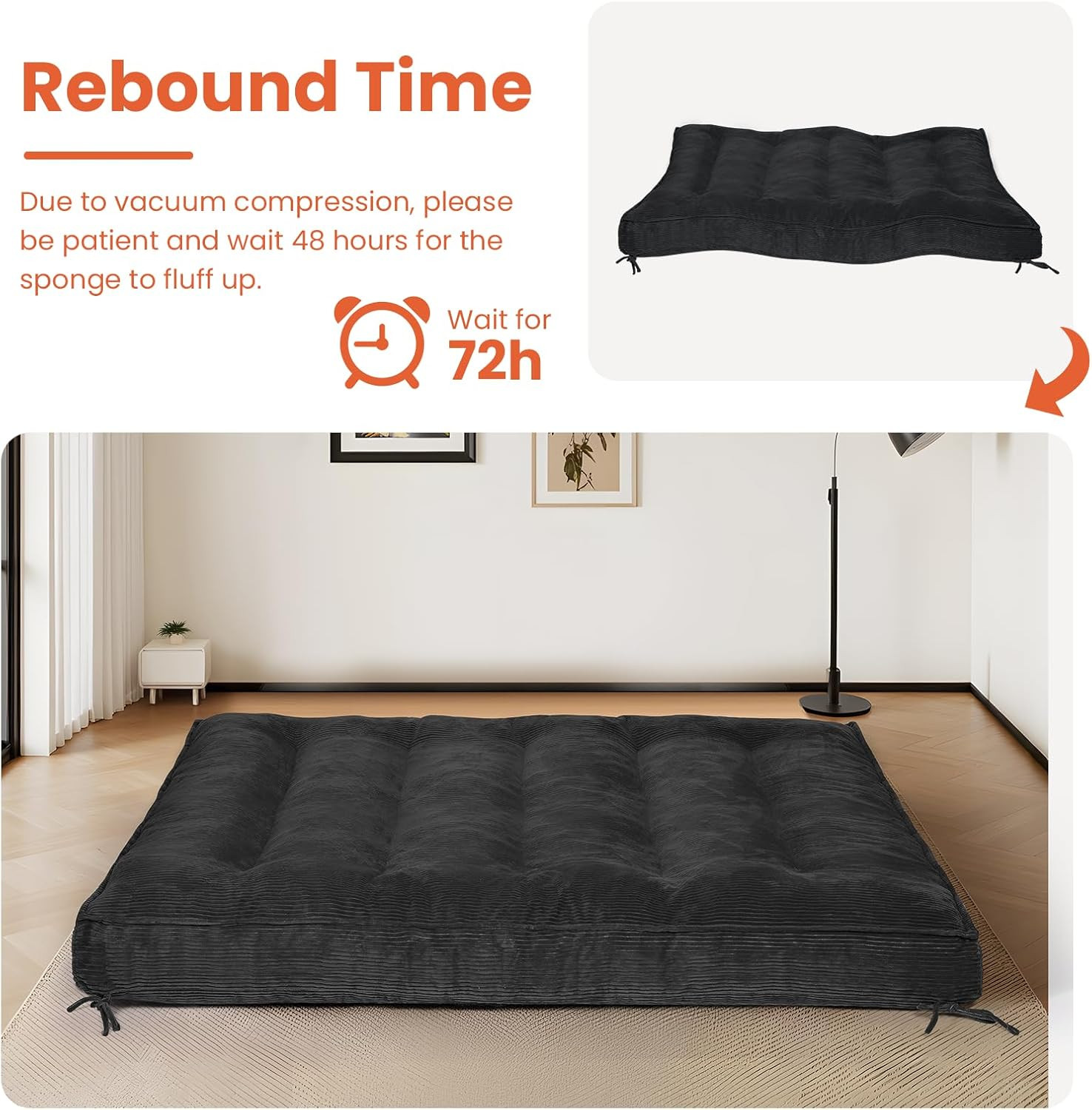 Full Size 8" Futon Mattress with Shredded Foam & Storage Straps - Corduroy