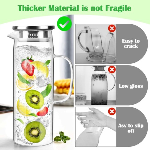 1,5L Glas Wasserkaraffe Wasserkrug Kühlkaraffe Glaskaraffe Wasserkanne für Saft - Bild 8 von 12