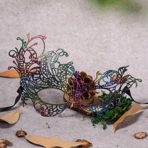 Womens Embroidered Rainbow Eye Mask Venetian Carnival Masquerade Lace Hollow - Picture 8 of 21