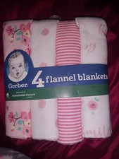 Gerber Girls 4 Flannel Blankets /Dots/Pink/floral