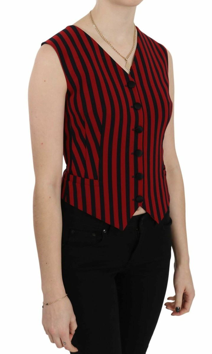 トップス maison de Dolce. candy tweed vest black DOLCE & GABBANA Waistcoat Blouse Red Black Stripe Vest Top