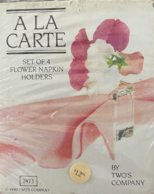 A La Carte / Two's Company ~ Set Of 4 Acrylic Flower Napkin Holders ~ Sealed Pkg
