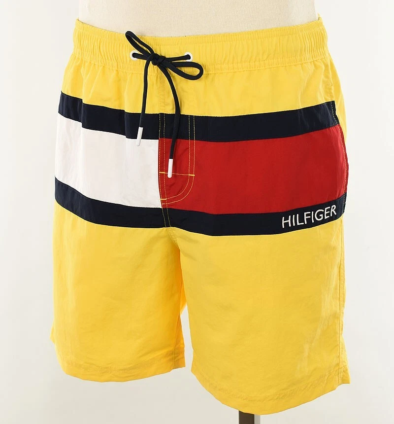 TOMMY Mens Yellow TOMMY FLAG Swim Trunks MEDIUM NWT |