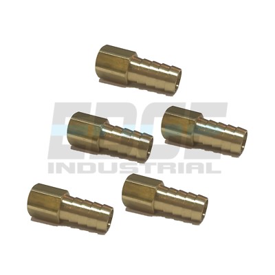 5 Pack - 3/8" Hose Barb X 1/4" Female NPT Brass Fittings For Fuel, Water, Air, Gas Lines