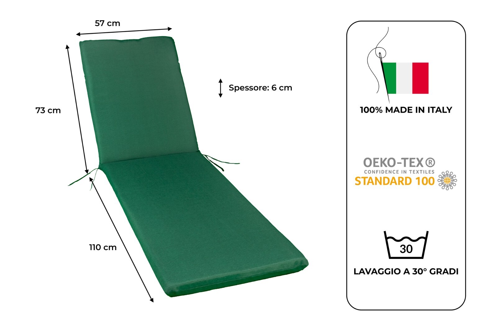 CUSCINO LETTINO PRENDISOLE CUSCINI PER ESTERNO CM 110+73 L 57 SP 6 VERDE