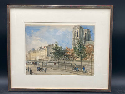 Original Henri Joseph Harpignies ''View Of The Ile De La Cite'' Painting