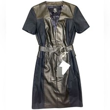 ALEXANDER MCQUEEN Rare Runway Faux Leather Belted Mini Dress Size IT44 NEW