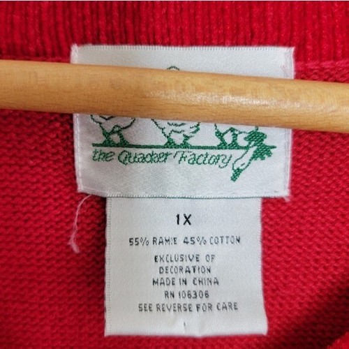 Vintage Quacker Factory Red American Flag & Star Sequined V-neck Sweater size 1X - Picture 5 of 6