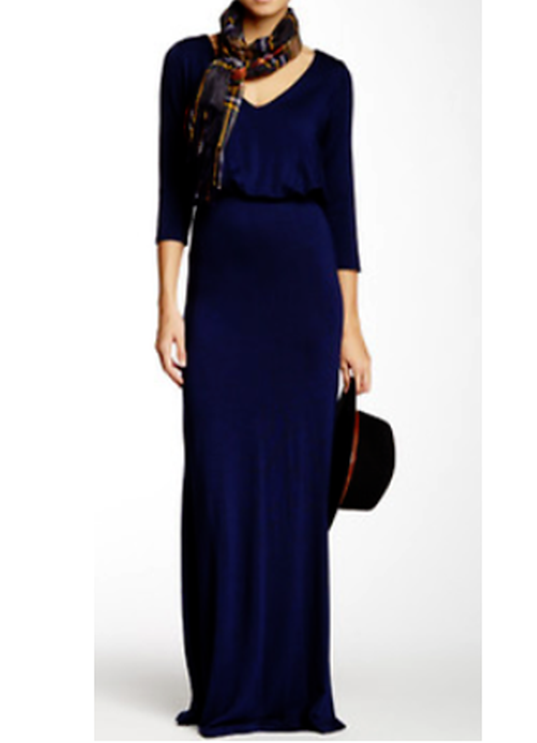 go couture long sleeve maxi dress Go Couture Blue Waist Surplice Neck Long Sleeve Maxi Dress M 10/15