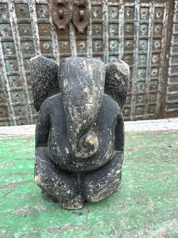 Старинный старый черный камень ручной резьбы индуистский бог Ганеша скульптура - Изображение 3 из 3