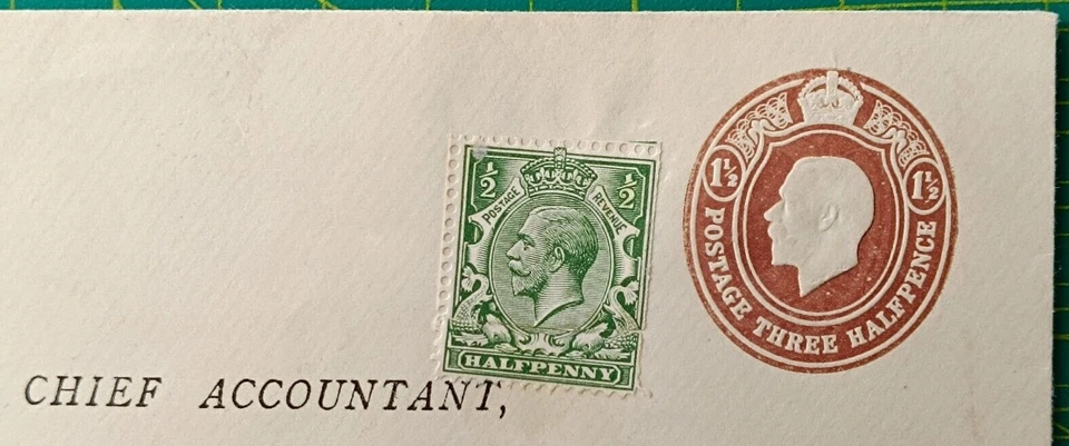 Gran Bretaña cubierta 1910, Banco de Inglaterra, Londres, E.C. 2, 1/2p cortado, no usado Foto 2 de 4