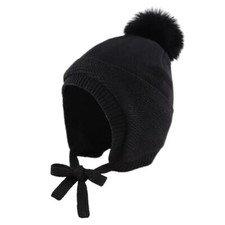 Basic Winter Baby Boys Beanie Pompom Knitted Girls Hat 0-6 Months Black Hat