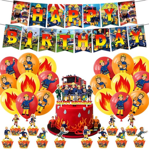 Fireman Sam Party Supplies Banner Balloon Happly Birthday Decoration