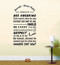 Geordie Hoose Rules House Entrance Home Wall Art Sticker inspirational quote
